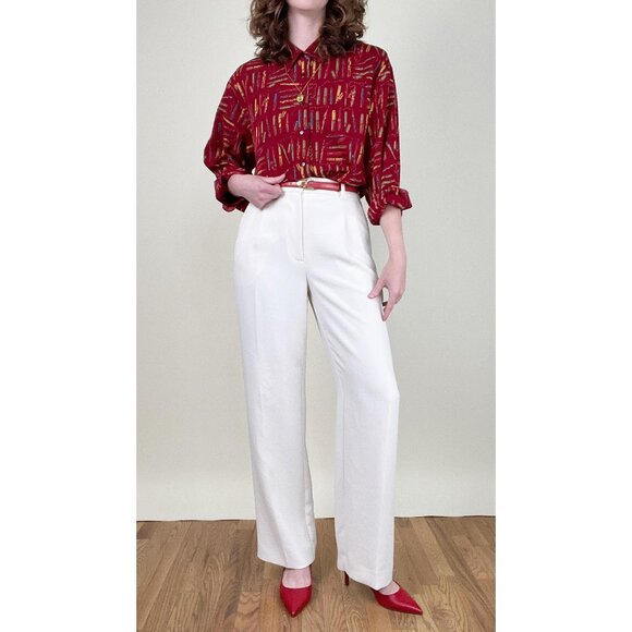 Vintage Calligraphy Fountain Pen Novelty Print Button Up Down Blouse Shirt Top - Picture 5 of 9